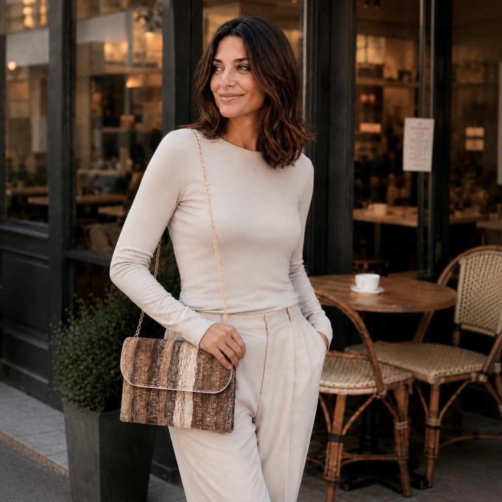 Cartera Pochette Beige Rayas