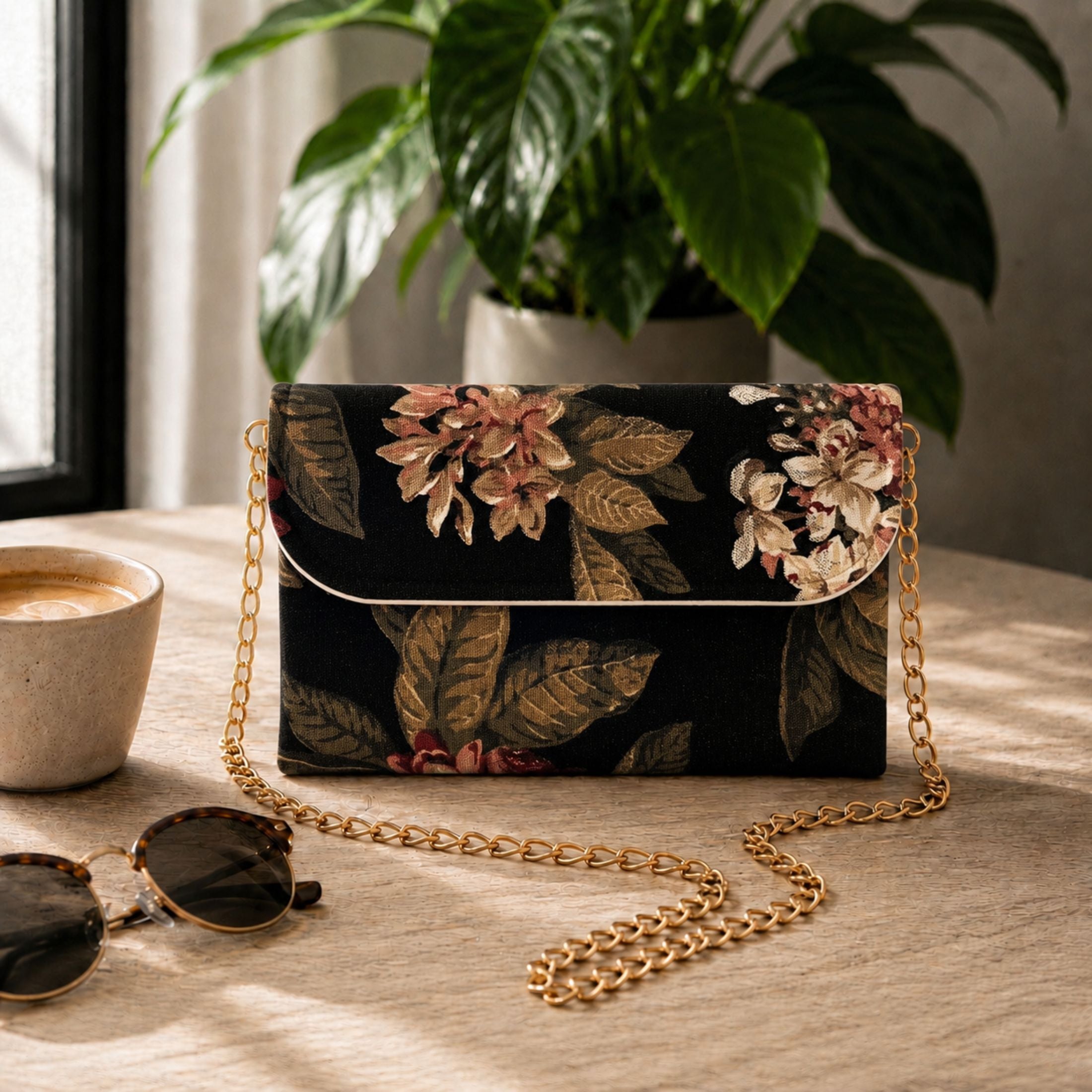 Cartera Pochette Negra floral