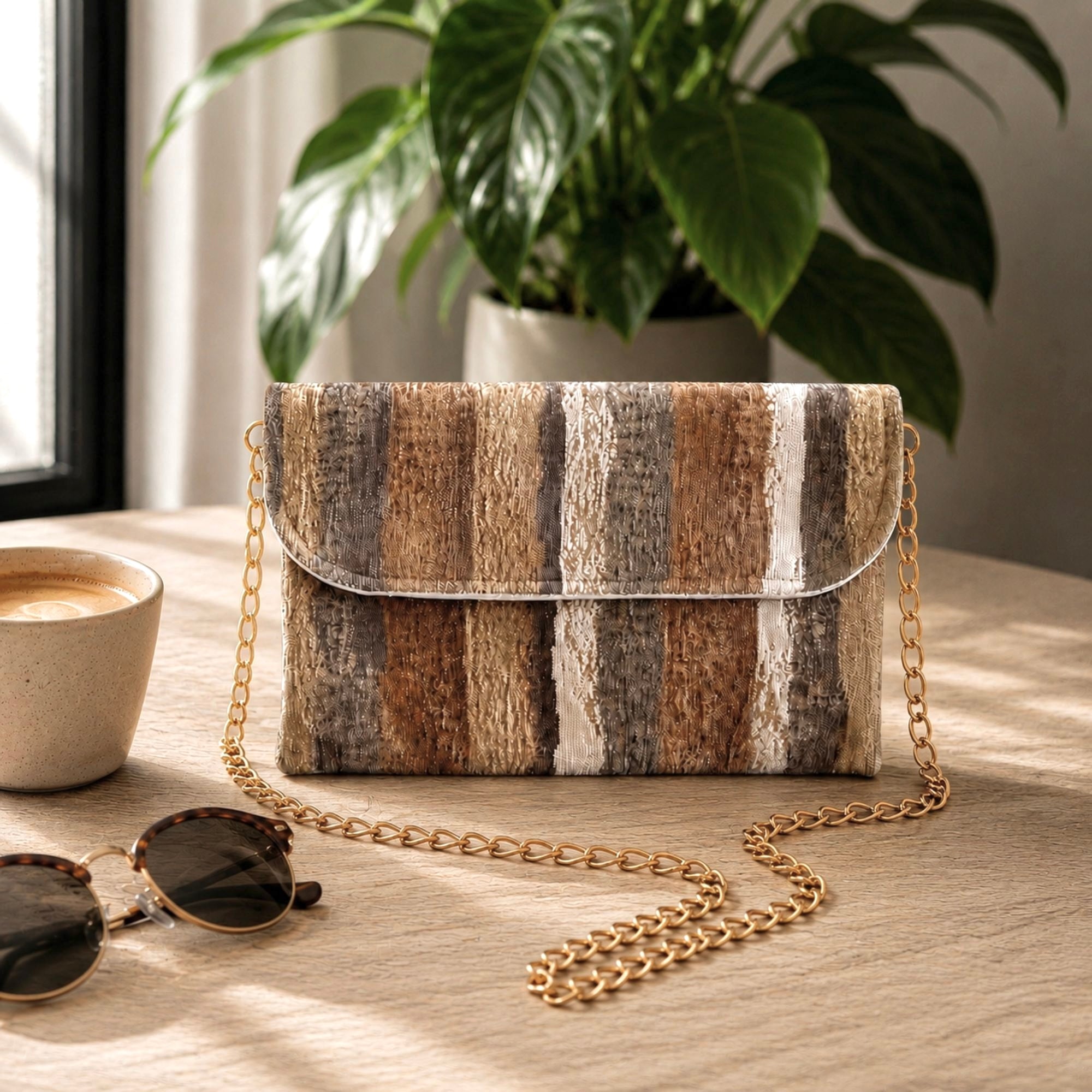 Cartera Pochette Beige Rayas